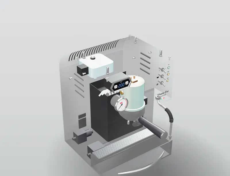 The Quick Mill Silvano Evo 3D model as this part of the job leaves it
