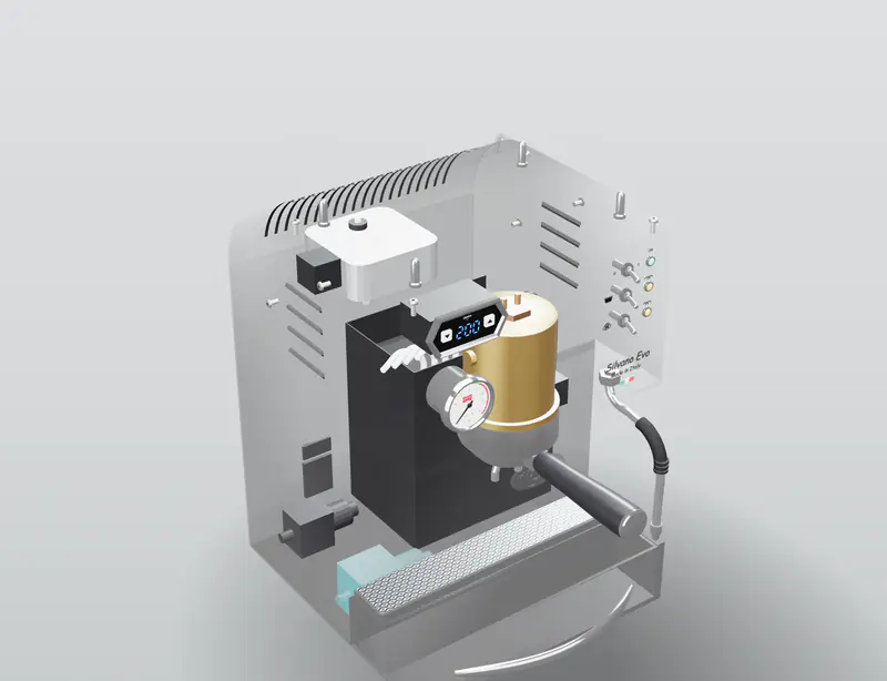 The Quick Mill Silvano Evo 3D model as this part of the job leaves it
